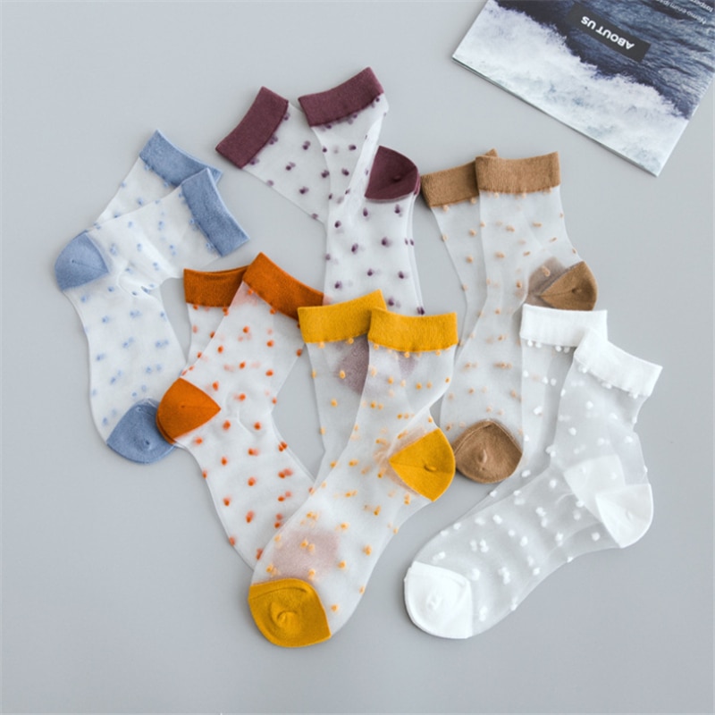 Women's Multicolored Polka Dot Sheer Socks